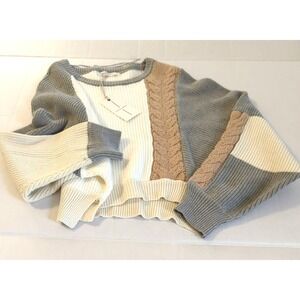 New Moon & Madison Cropped Sweater L Chain Cable Knit Cotton Blend Artsy Prairie